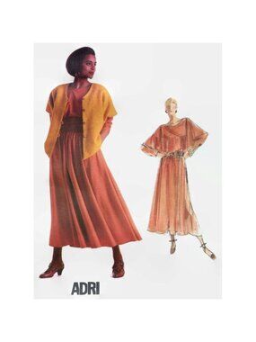 1980s Vogue 1985 Adri Individualist Sz 10 Jacket Top Skirt Sewing Pattern Uncut